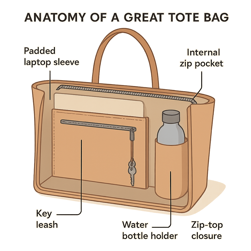 15 Best Tote Bags for Women That Are Stylish, Practical & Worth the Hype 3 Illustration showing the interior features of a functional womens tote bag