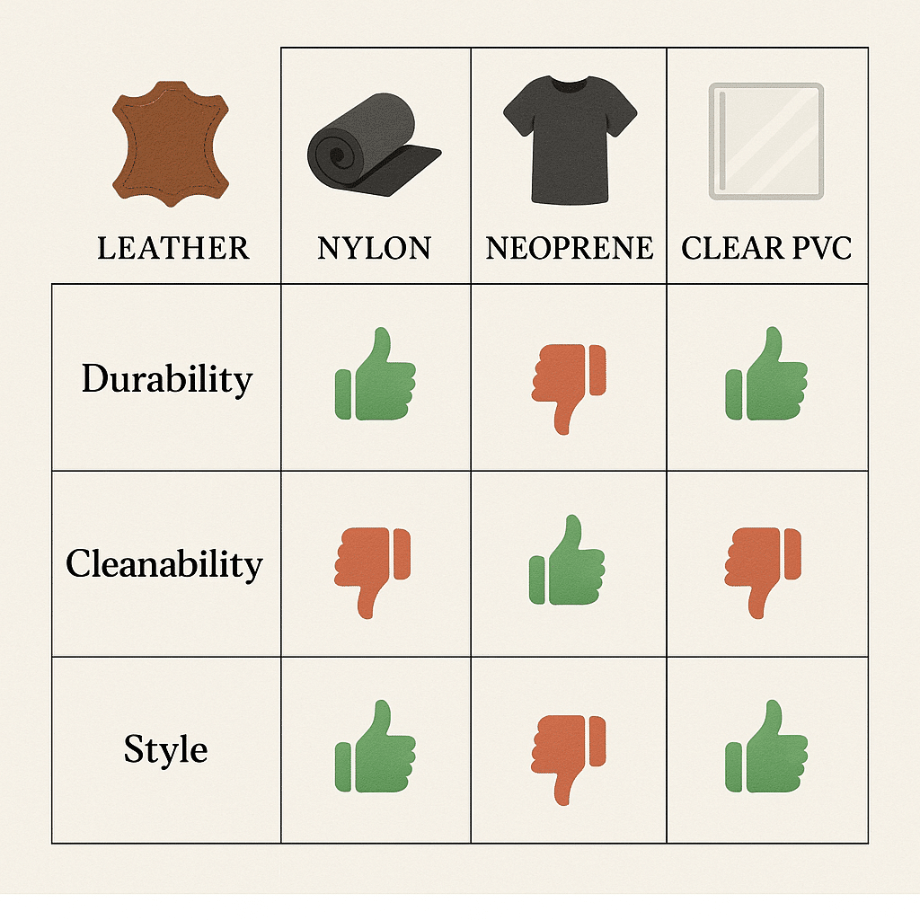 10 Best Makeup Travel Bags Women Swear By for Stylish, Organized Packing 4 Infographic comparing materials used in the best makeup travel bags by durability and cleanability