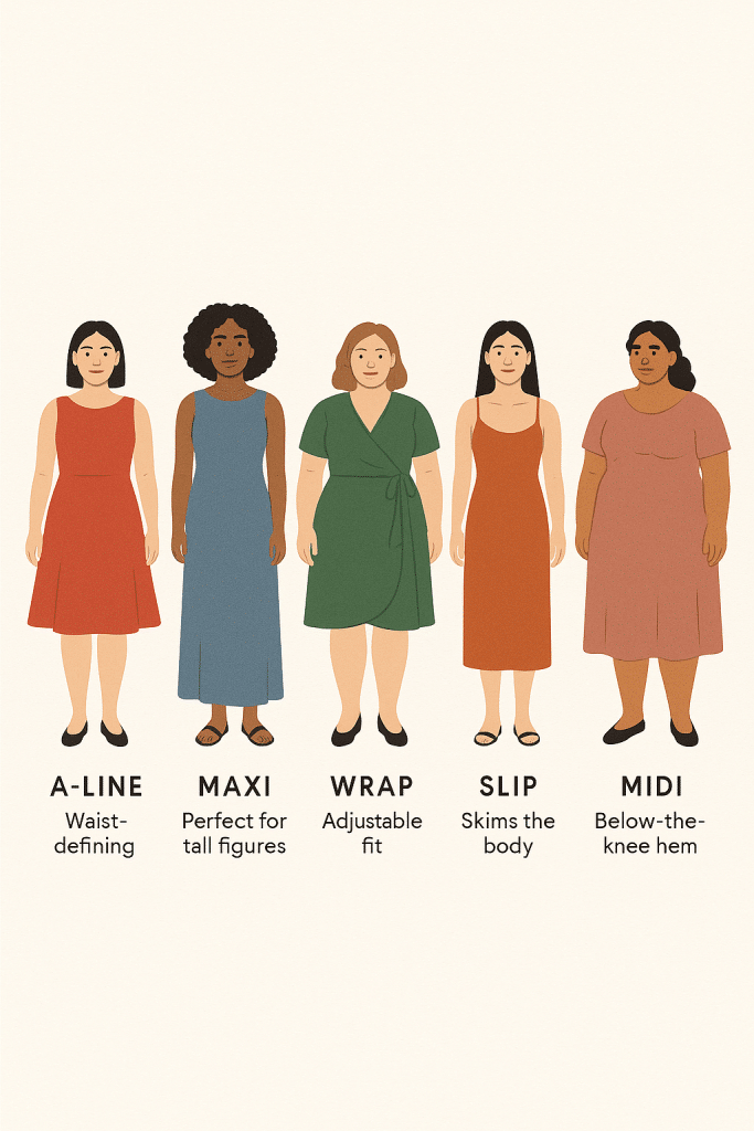 Visual guide to the best summer dress silhouettes for different body types