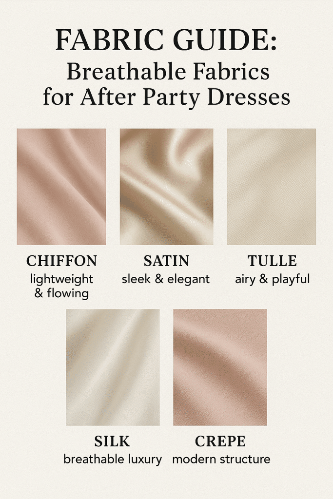 Fabric guide for best bride after party dresses highlighting chiffon satin silk tulle and crepe for comfort and style