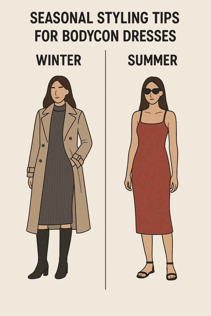 Seasonal outfit ideas featuring best bodycon dresses for winter and summer