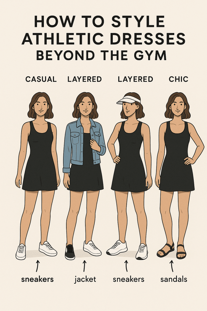 10 Best Athletic Dresses That Blend Comfort, Style & Performance 2 Visual guide showing how to style athletic dresses for casual outings travel gym to brunch looks and layering options
