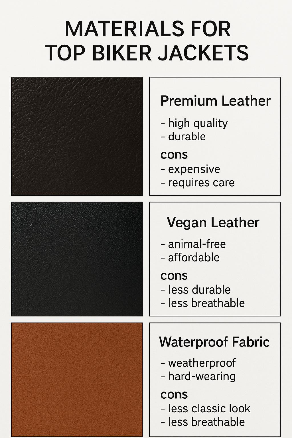 Close up textures of materials used in best biker jacket brands with pros and cons