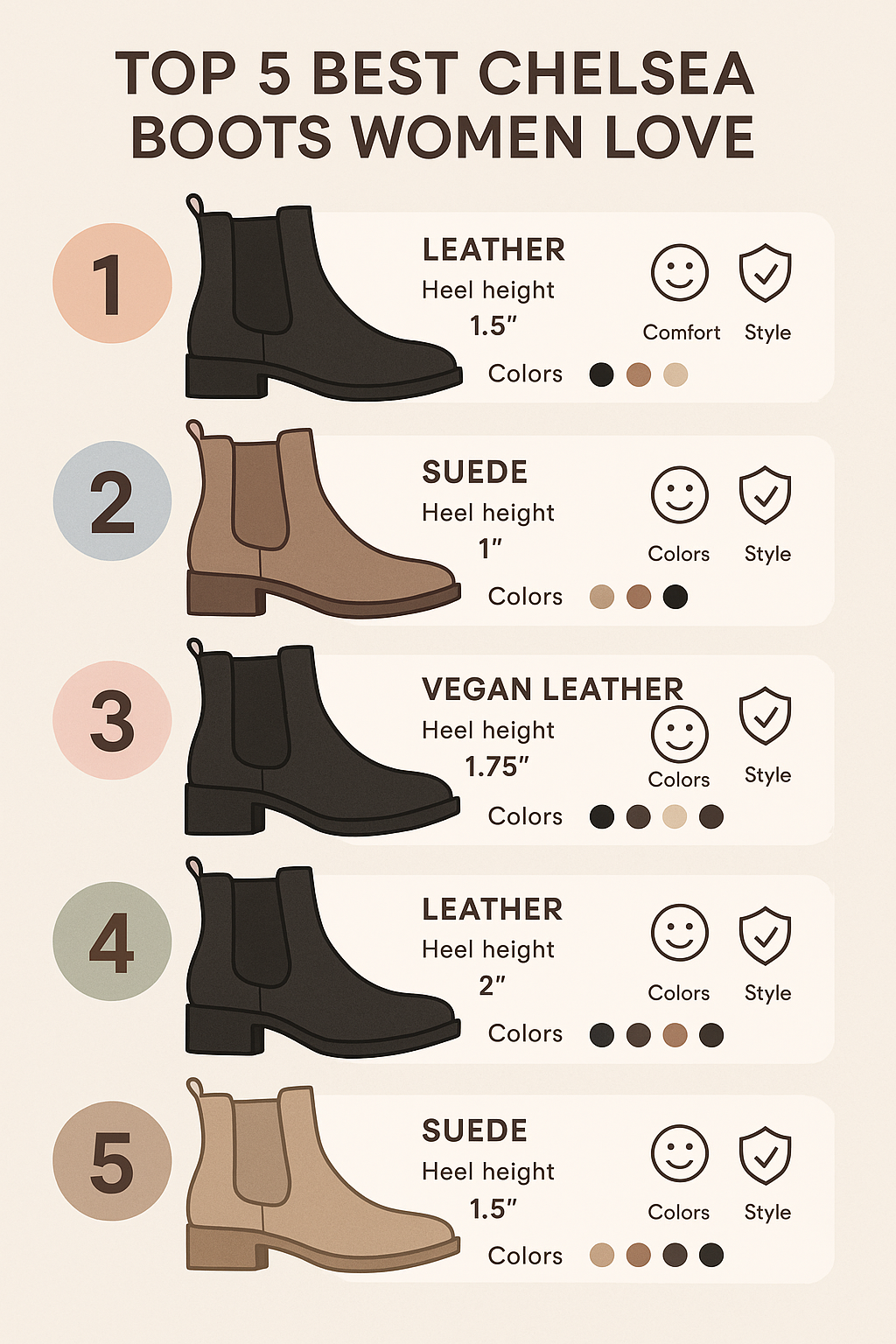 Top 7 Best Chelsea Boots Women Crave for Style & Comfort 2 Comparison chart featuring the best Chelsea boots women with style and comfort icons