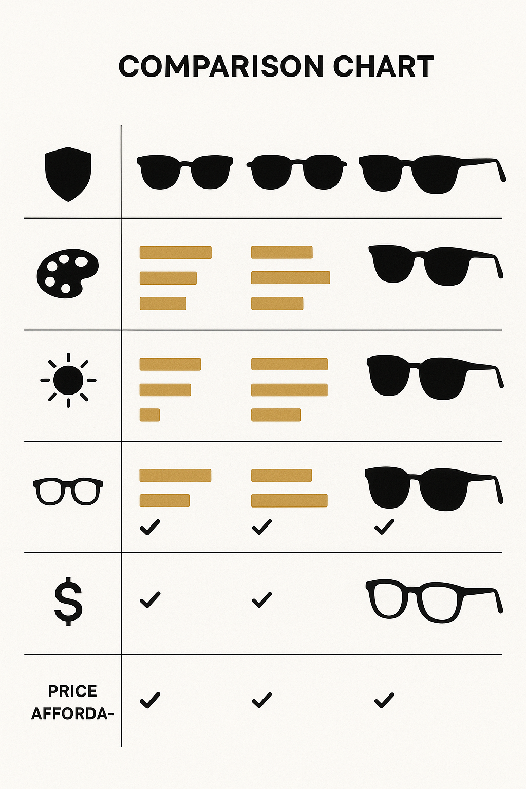 7 Stylish Best Sunglasses Under 100 for Fashion-Savvy Women 3 Comparison chart of best sunglasses under 100 by durability style and UV protection