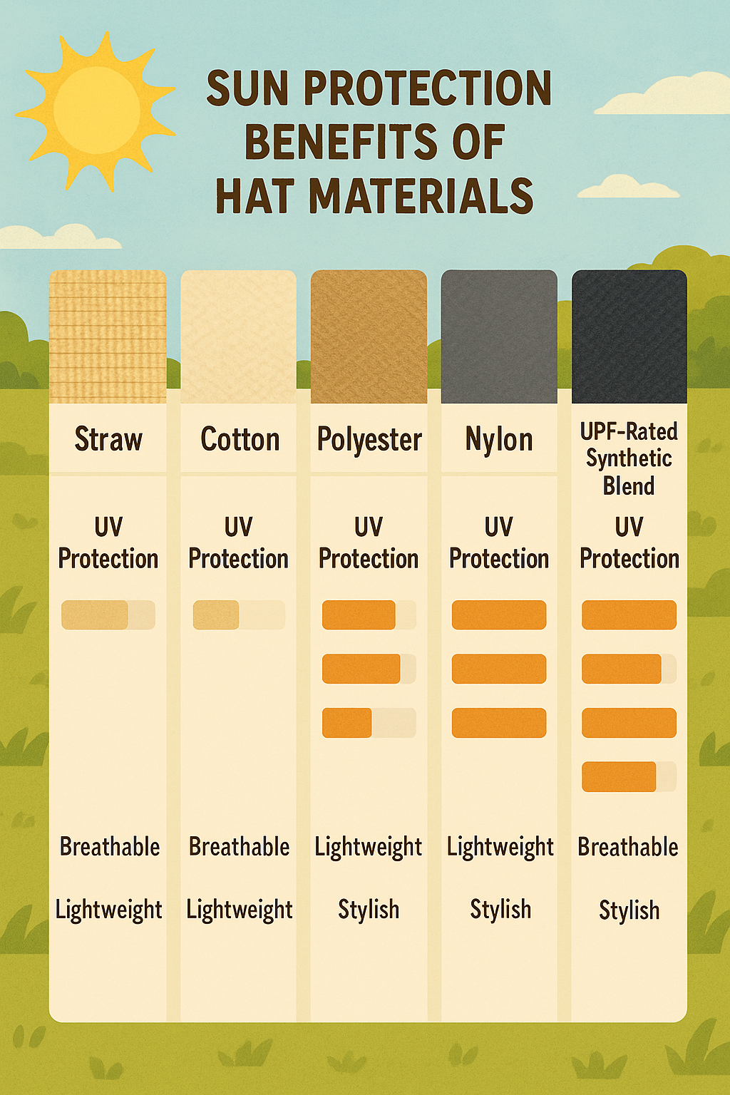 Comparison of materials used in best hats for sun protection for women
