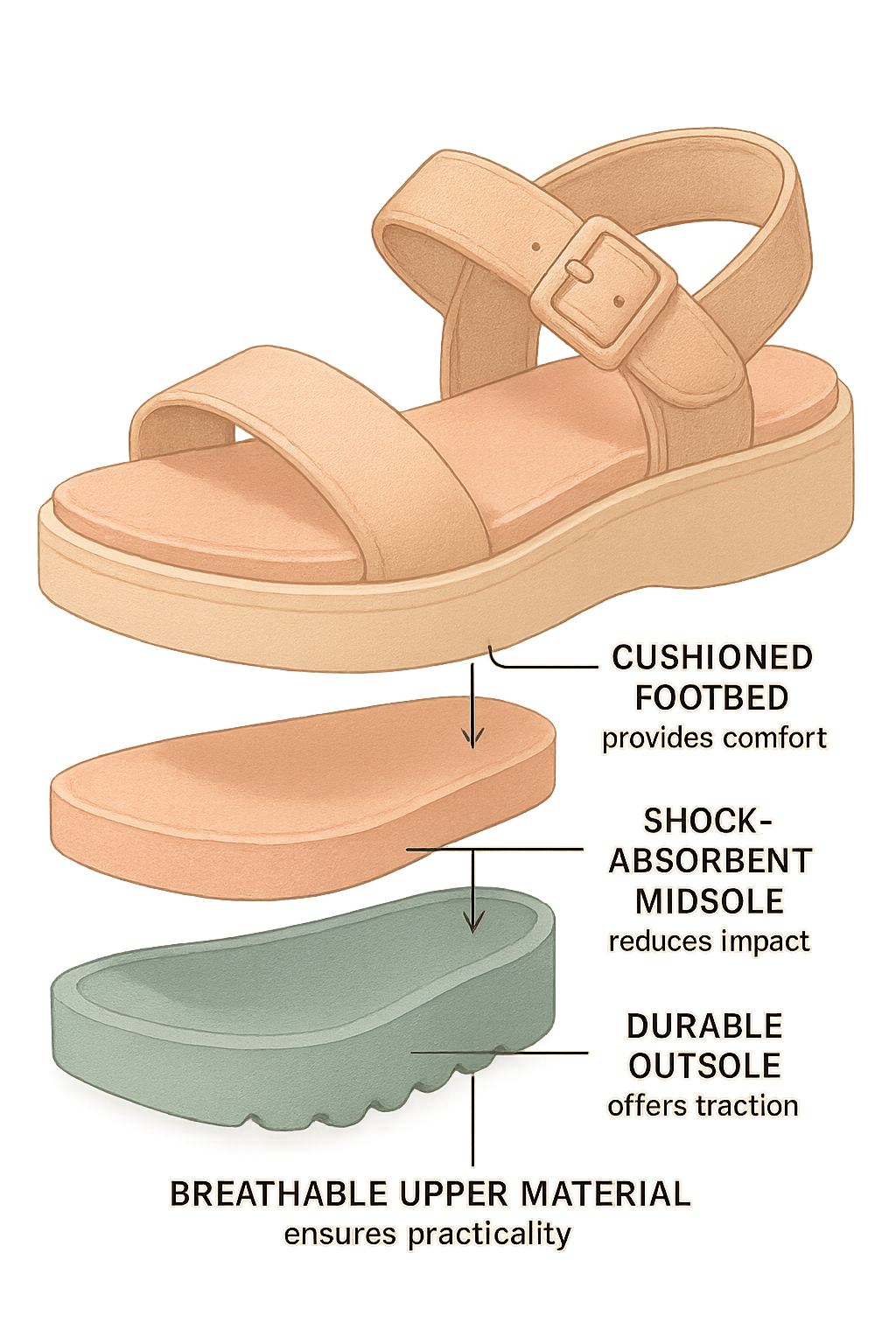 7 Best Platform Sandals for Fashion-Savvy Women’s Stylish Comfort 5 Cross section diagram showing comfort layers of the best platform sandals sole