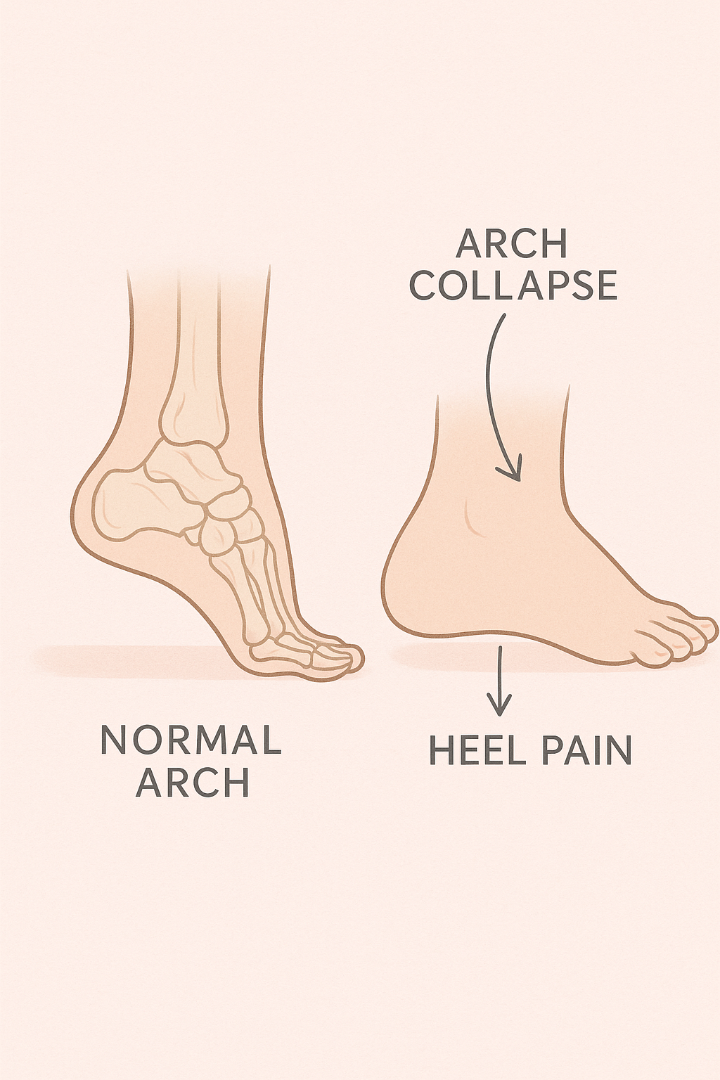 7 Best Sandals for Flat Feet: Stylish Comfort for Fashion-Savvy Women 2 Diagram comparing normal arch and flat feet with focus on best sandals for flat feet support