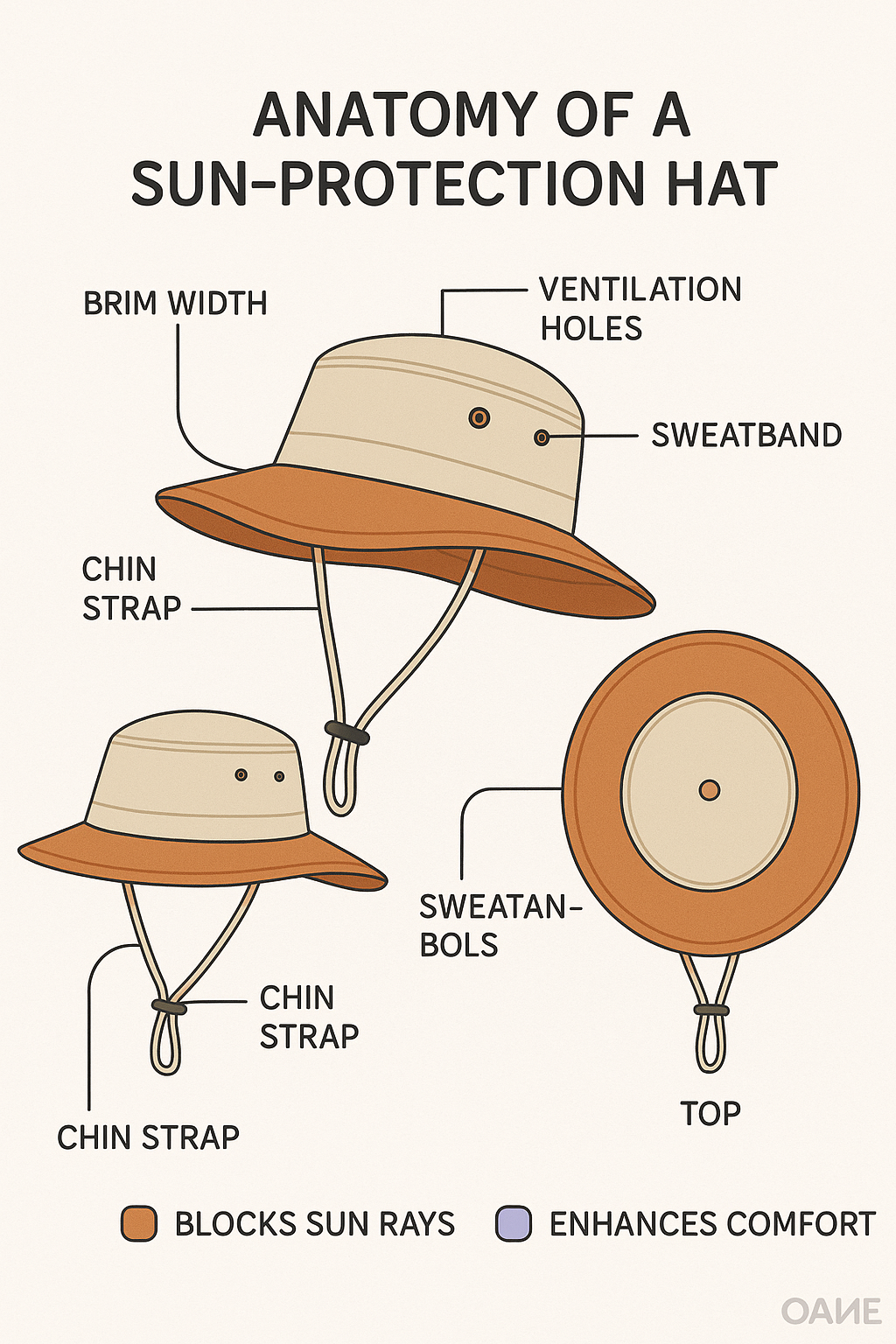 Diagram showing key features of best hats for sun protection for fashion savvy women