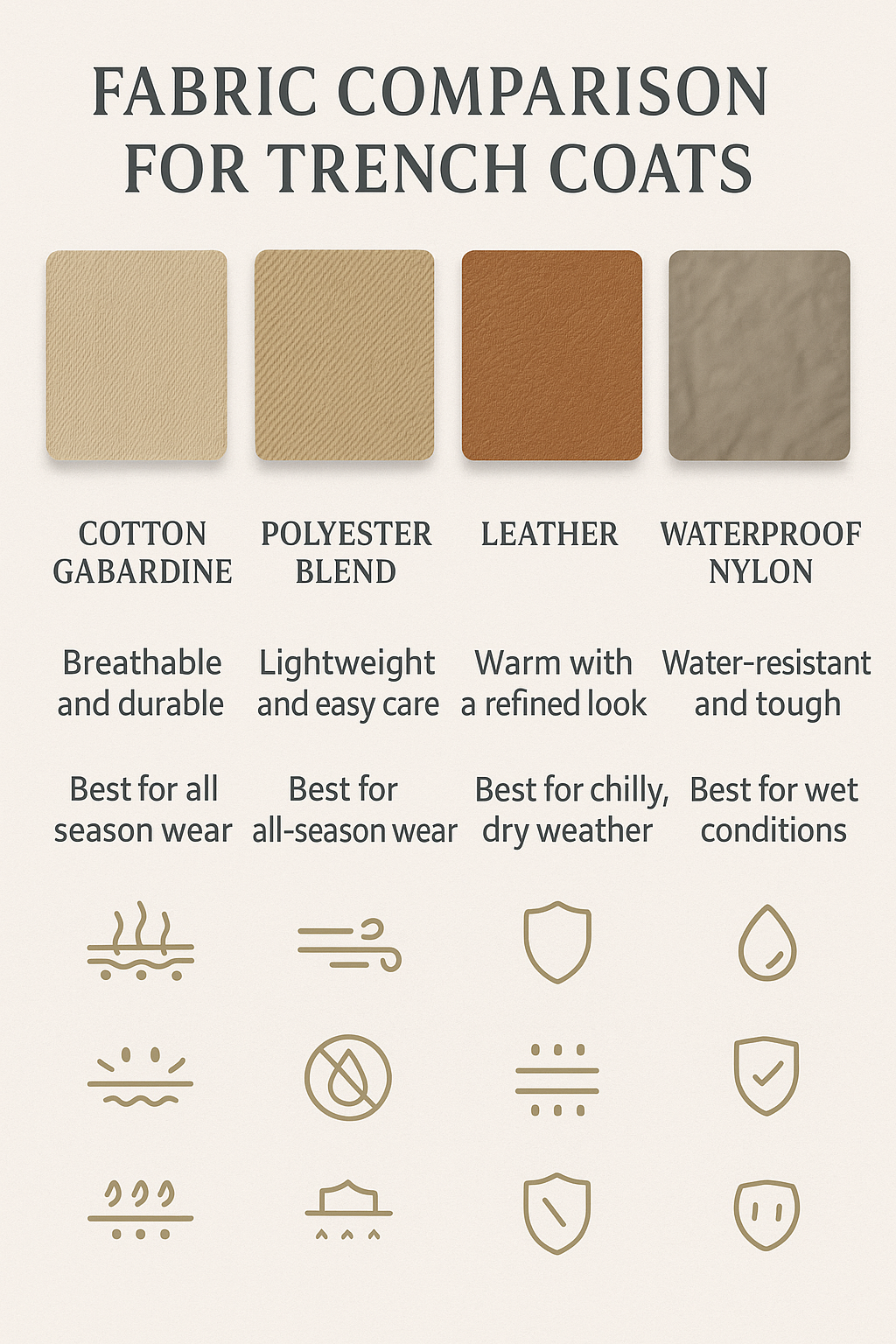 7 Stylish and Practical Best Trench Coats for Women 3 Fabric comparison for best trench coats for women highlighting pros and cons
