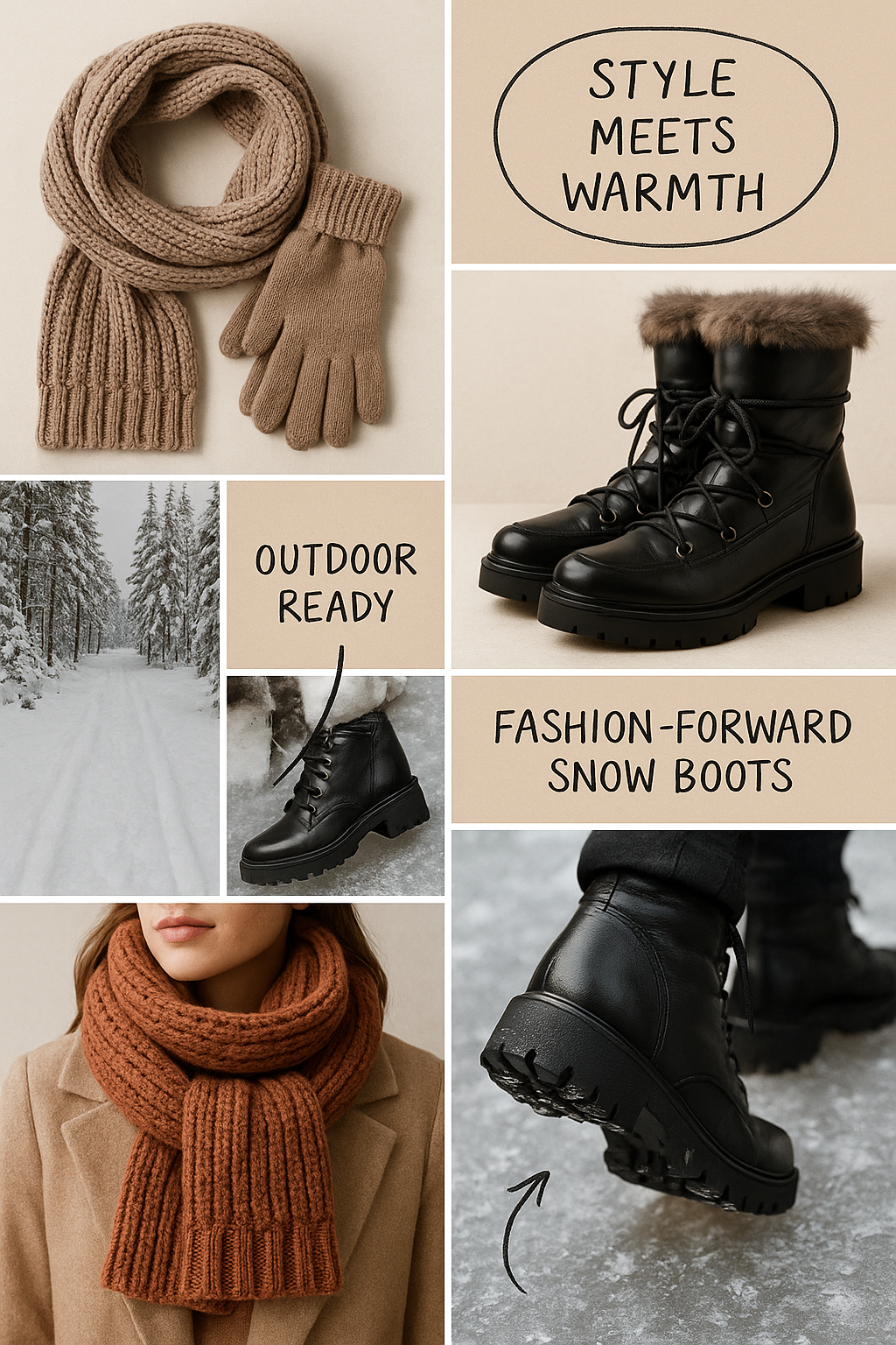Fashion inspired mood board highlighting style and practicality of best winter boots for snow