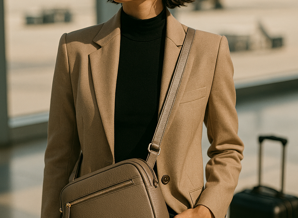7 Best Crossbody Bags for Travel Every Fashion-Savvy Woman Needs 1 Fashion-savvy woman at airport with stylish best crossbody bag for travel ready for adventure