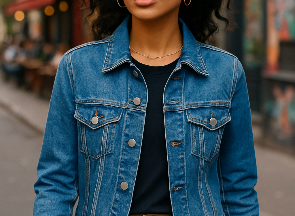 7 Best Denim Jackets for Women to Elevate Your Style 1 Fashion-savvy woman wearing the best denim jackets for women styled for urban streetwear
