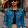 Fashion-savvy woman wearing the best denim jackets for women styled for urban streetwear
