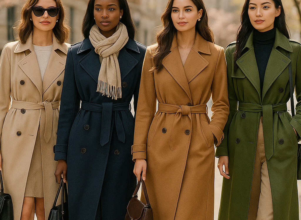 7 Stylish and Practical Best Trench Coats for Women 1 Fashion-savvy women wearing the best trench coats for women in a stylish urban setting