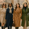 Fashion-savvy women wearing the best trench coats for women in a stylish urban setting