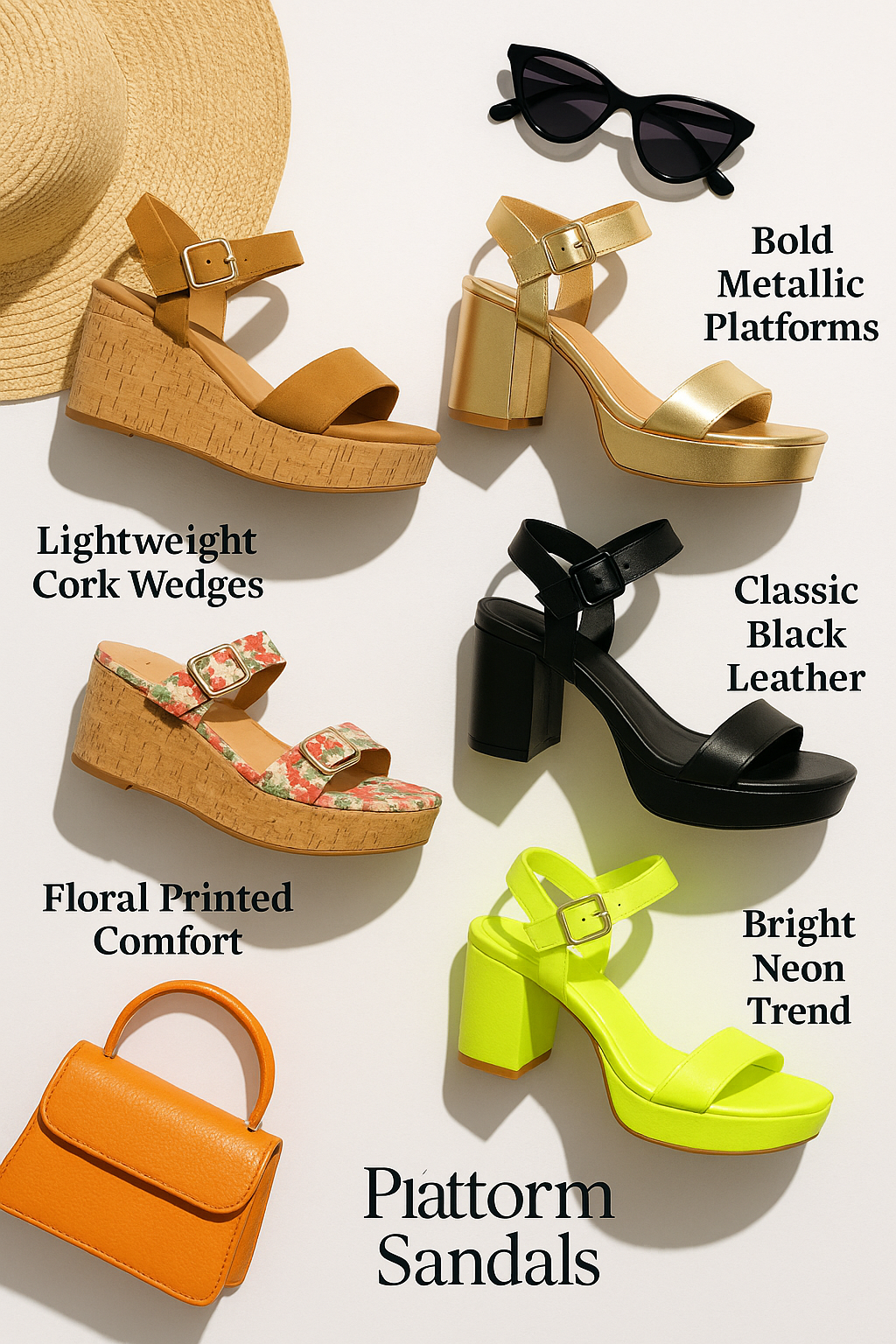 7 Best Platform Sandals for Fashion-Savvy Women’s Stylish Comfort 2 Five best platform sandals styled flat lay showing variety of colors and styles for fashion savvy wo