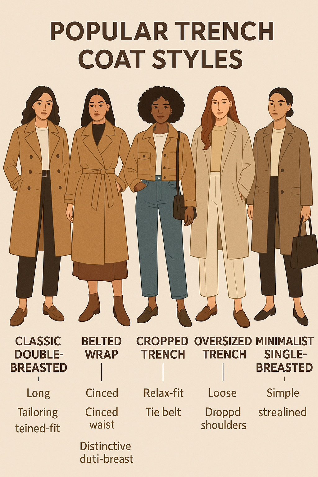 7 Stylish and Practical Best Trench Coats for Women 2 Five best trench coats for women styles with features and fashion tips infographic
