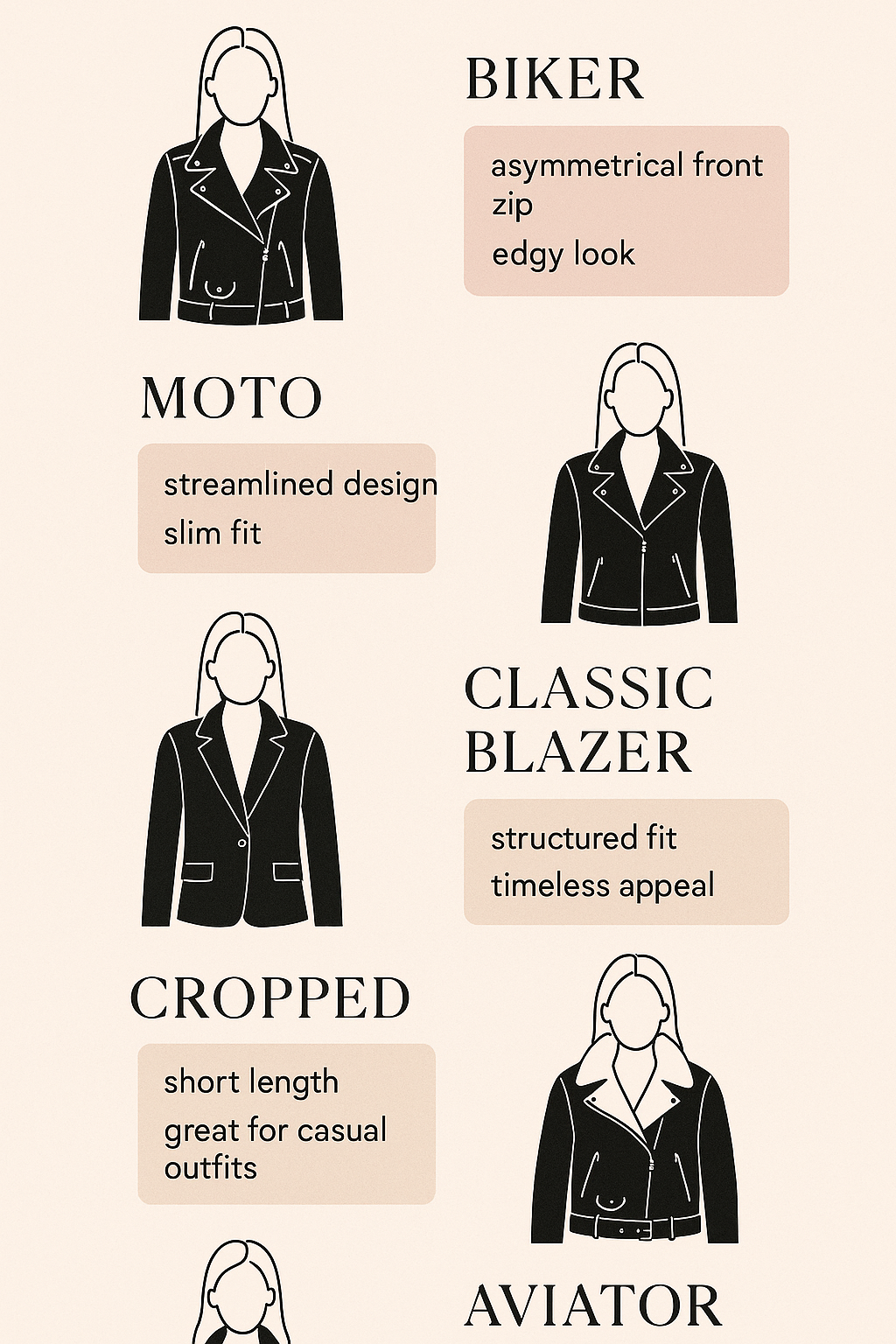 Five stylish leather jacket styles on women showing the best leather jackets women can choose