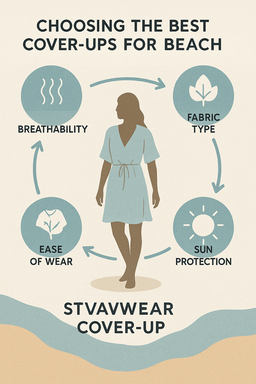 Infographic showing how to choose the best cover ups for beach with fabric sun protection and styl