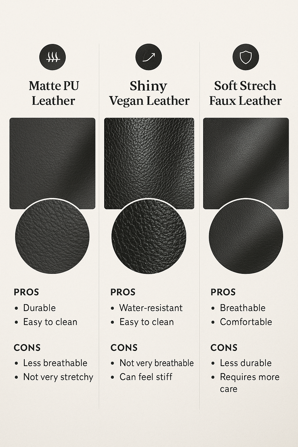 7 Best Faux Leather Leggings for Stylish, Practical Wardrobes 3 Material texture comparison showing the best faux leather leggings fabrics