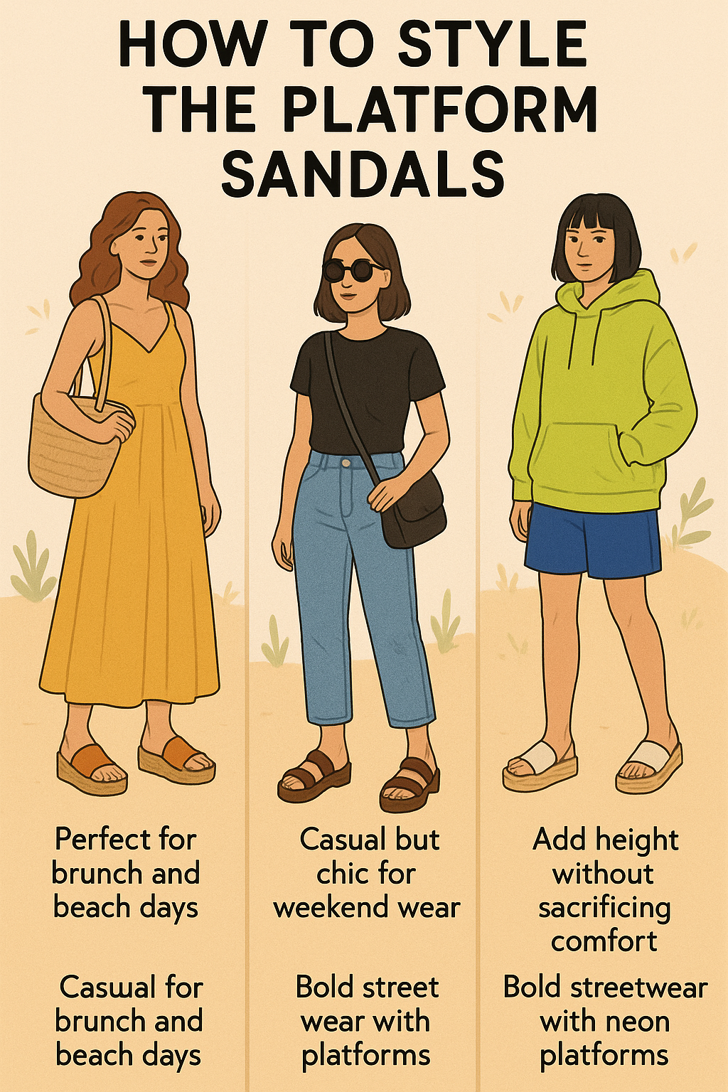 7 Best Platform Sandals for Fashion-Savvy Women’s Stylish Comfort 4 Style guide showing how to pair the best platform sandals with varied seasonal outfits