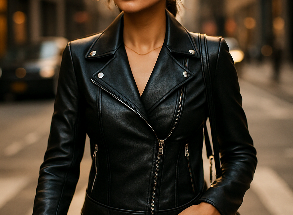 7 Best Leather Jackets Women Will Love for Stylish Versatility 1 Stylish woman wearing the best leather jackets women choose walking in an urban setting