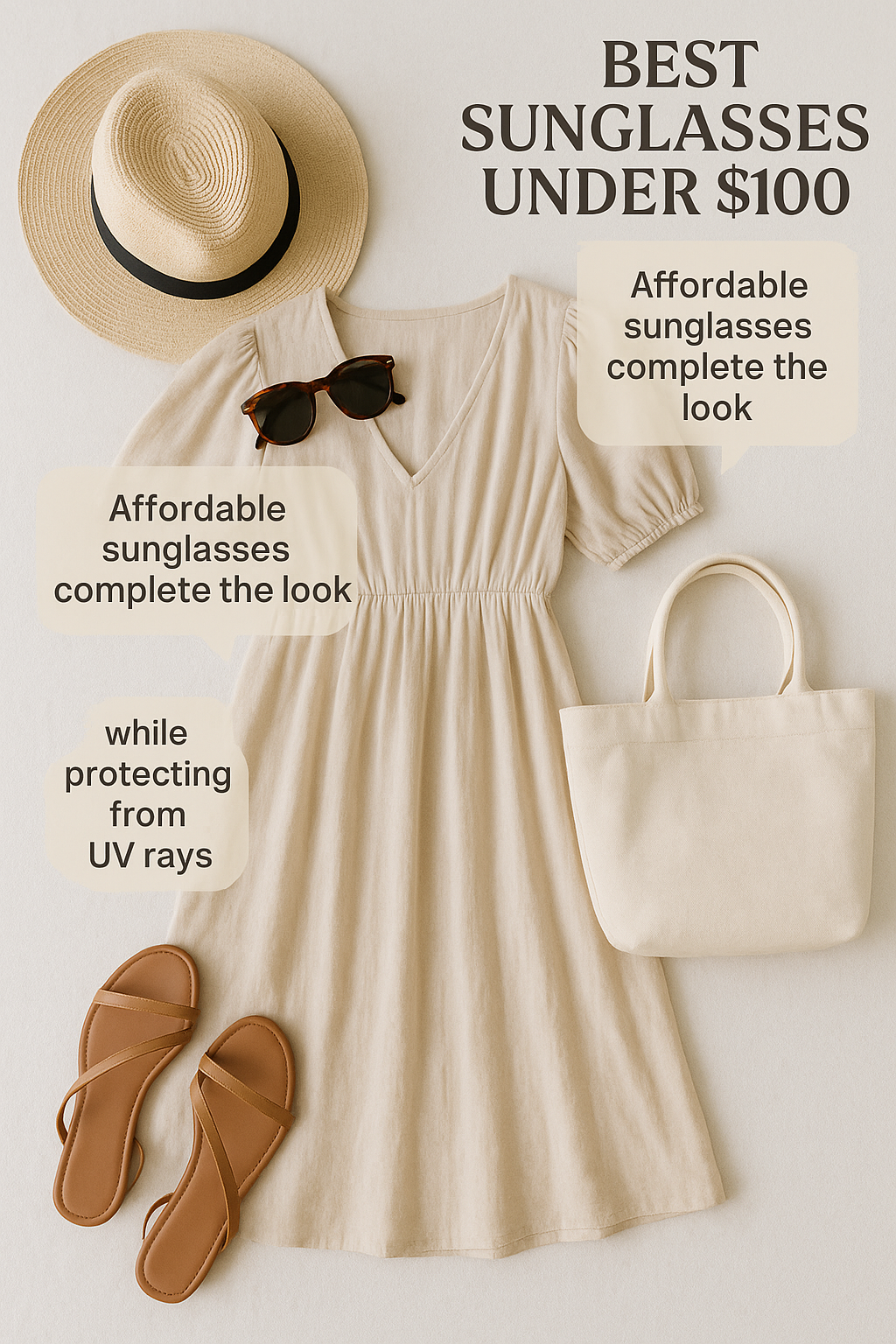 7 Stylish Best Sunglasses Under 100 for Fashion-Savvy Women 5 Wardrobe flat lay styling best sunglasses under 100 for fashion savvy women