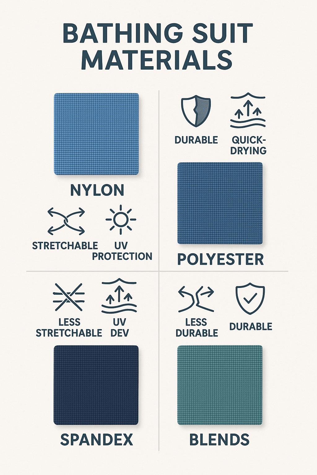 Best bathing suits for women fabrics comparison durability stretch quick dry uv protection