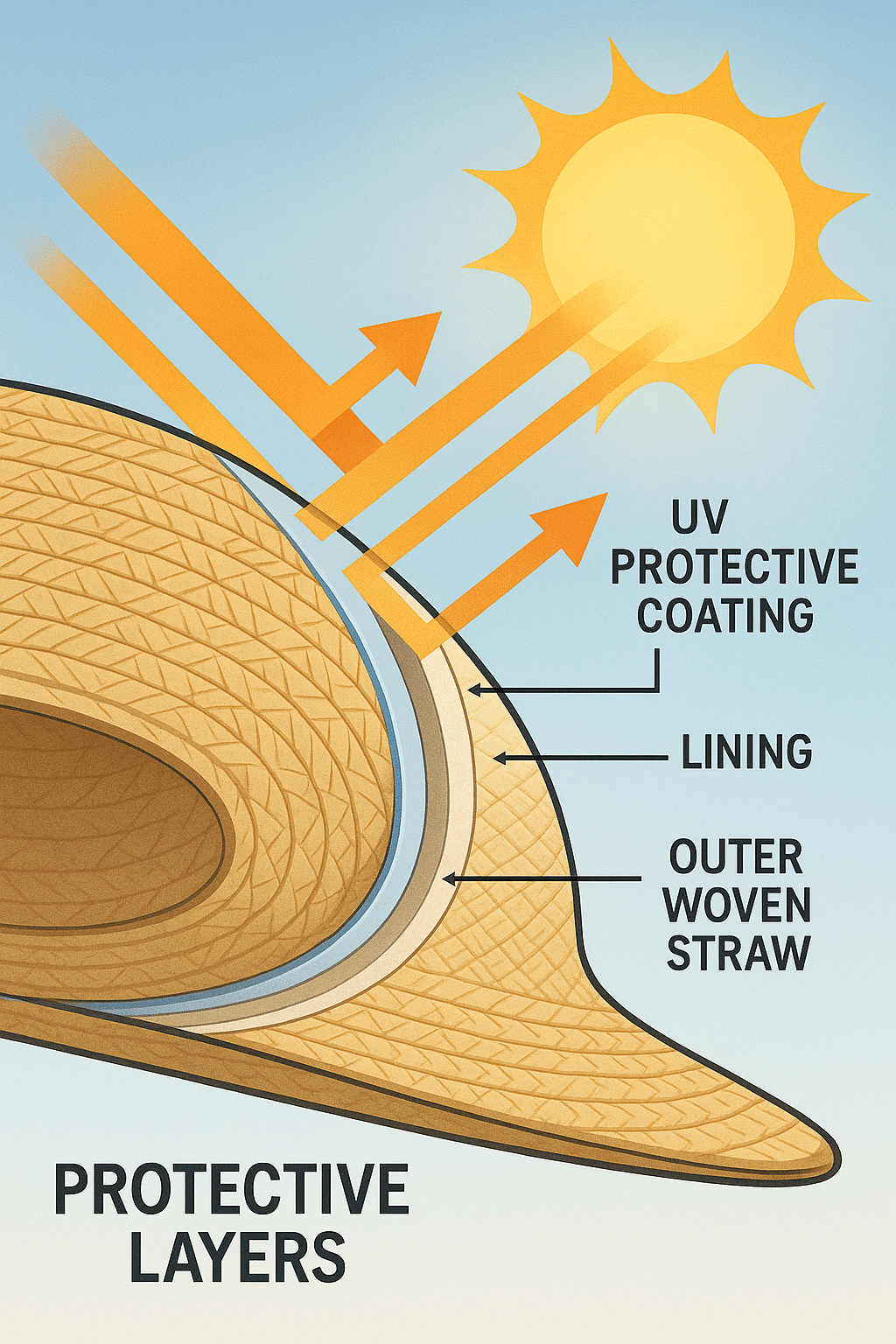 Cross section diagram of best sun hats for women showing UV protection layers and design