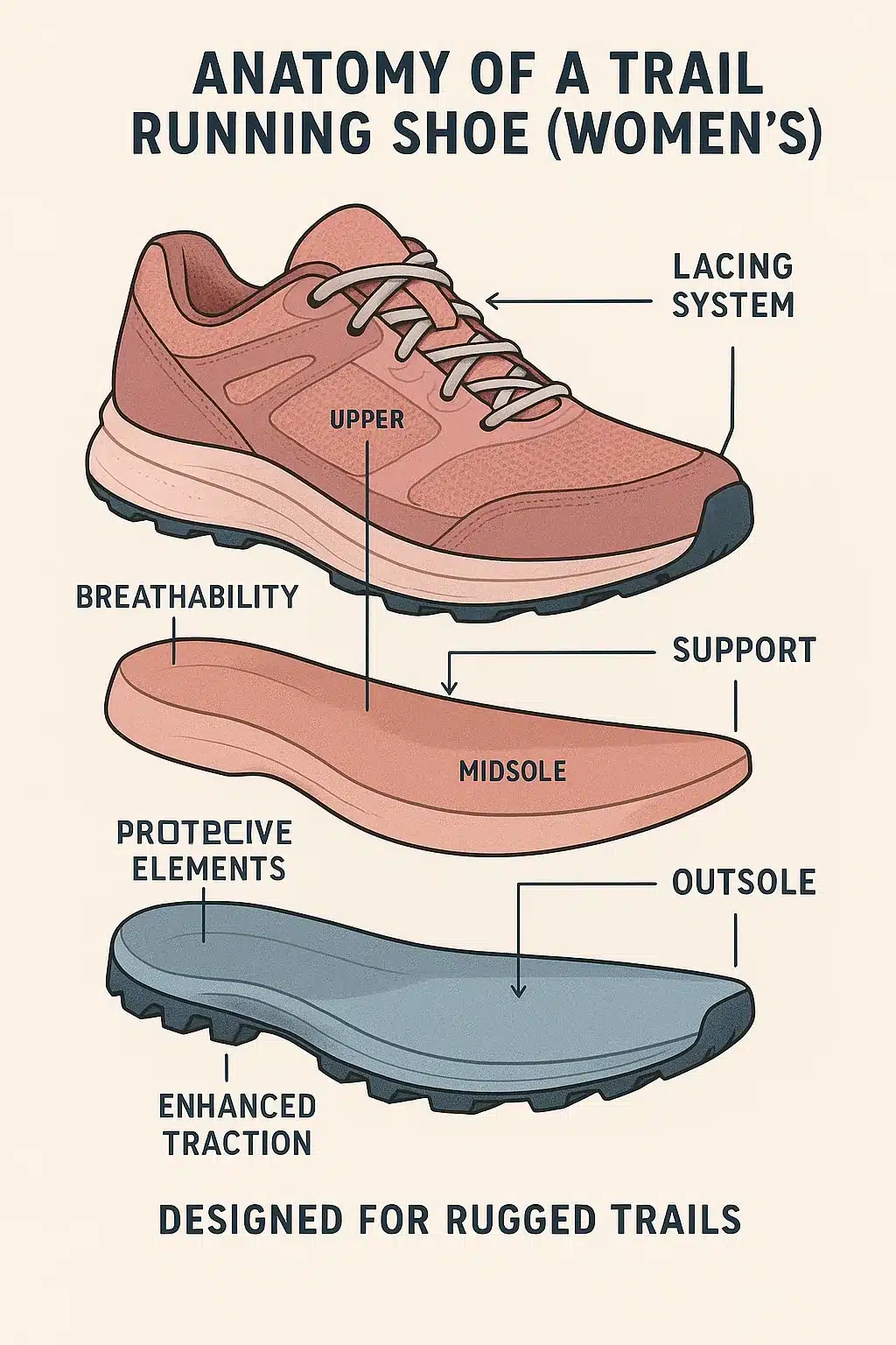 7 Best Trail Running Shoes for Women to Boost Your Performance 4 Layered diagram showing anatomy of best trail running shoes for women with labeled benefits