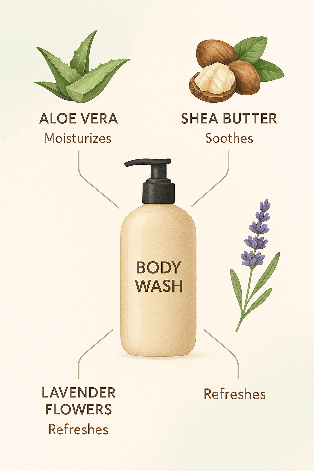 best body wash for women infographic with natural ingredients and skin benefits