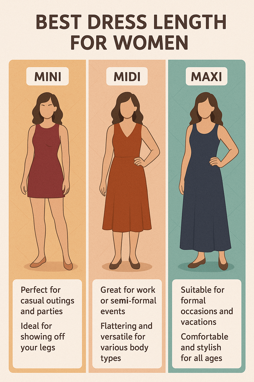 best dresses for women comparison showing mini midi and maxi dress lengths