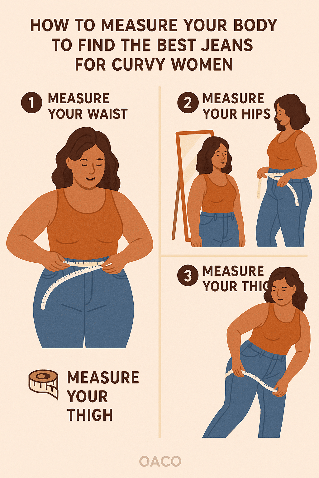 best jeans for curvy women guide showing how to measure waist hips and thigh for perfect fit