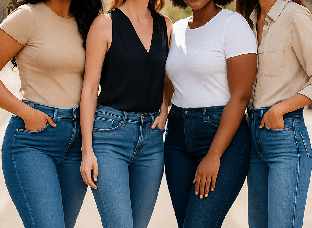 best jeans for women diverse group outdoors showcasing flattering denim styles