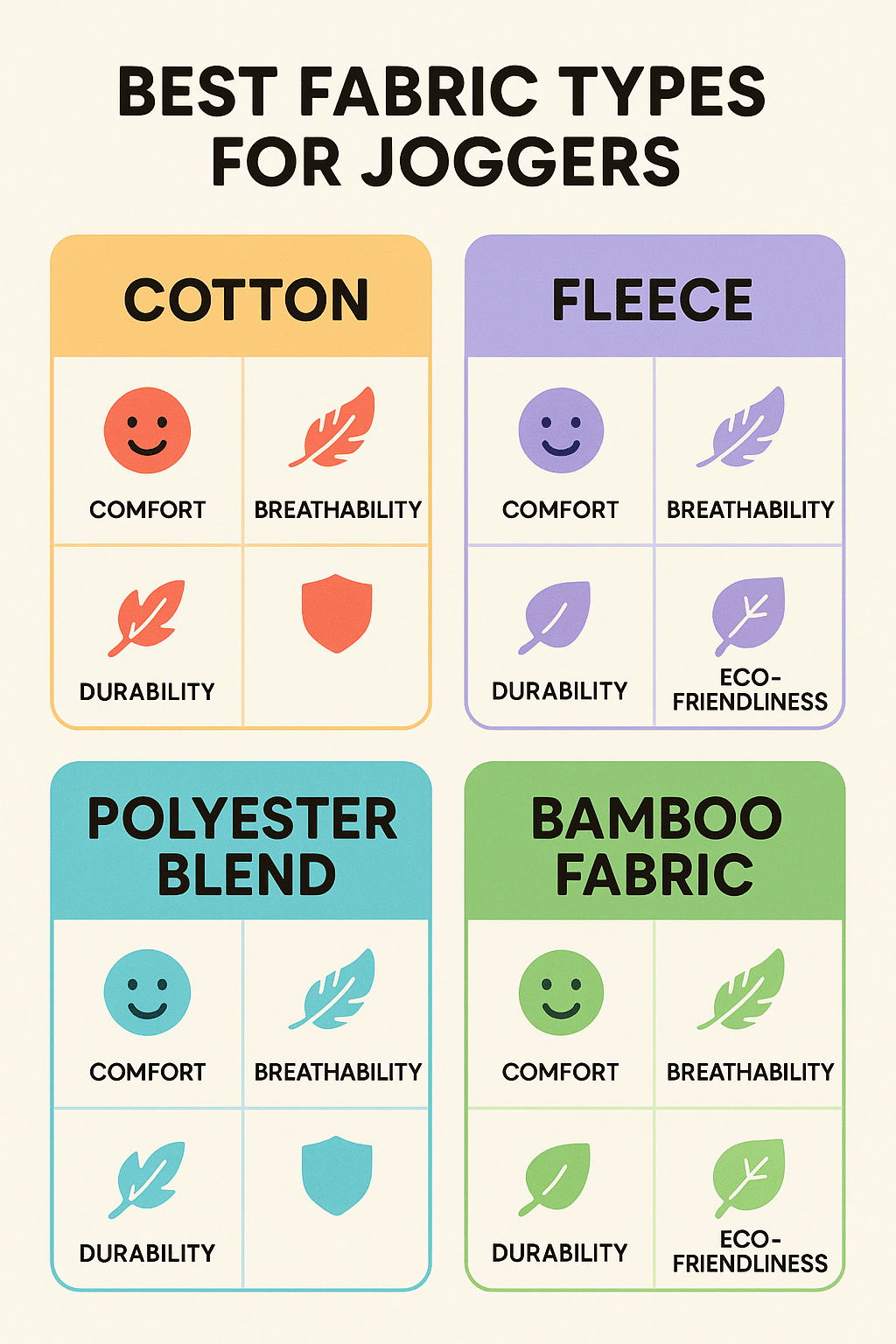 best joggers for women fabric types comparison chart with comfort breathability and durability