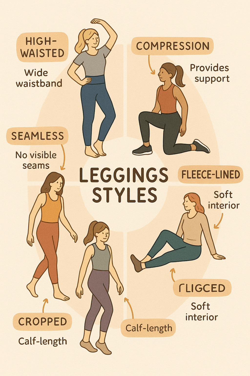 best leggings for women infographic showing different styles with key features