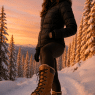 best snow boots for women confident woman in snow boots standing on snowy trail at sunset