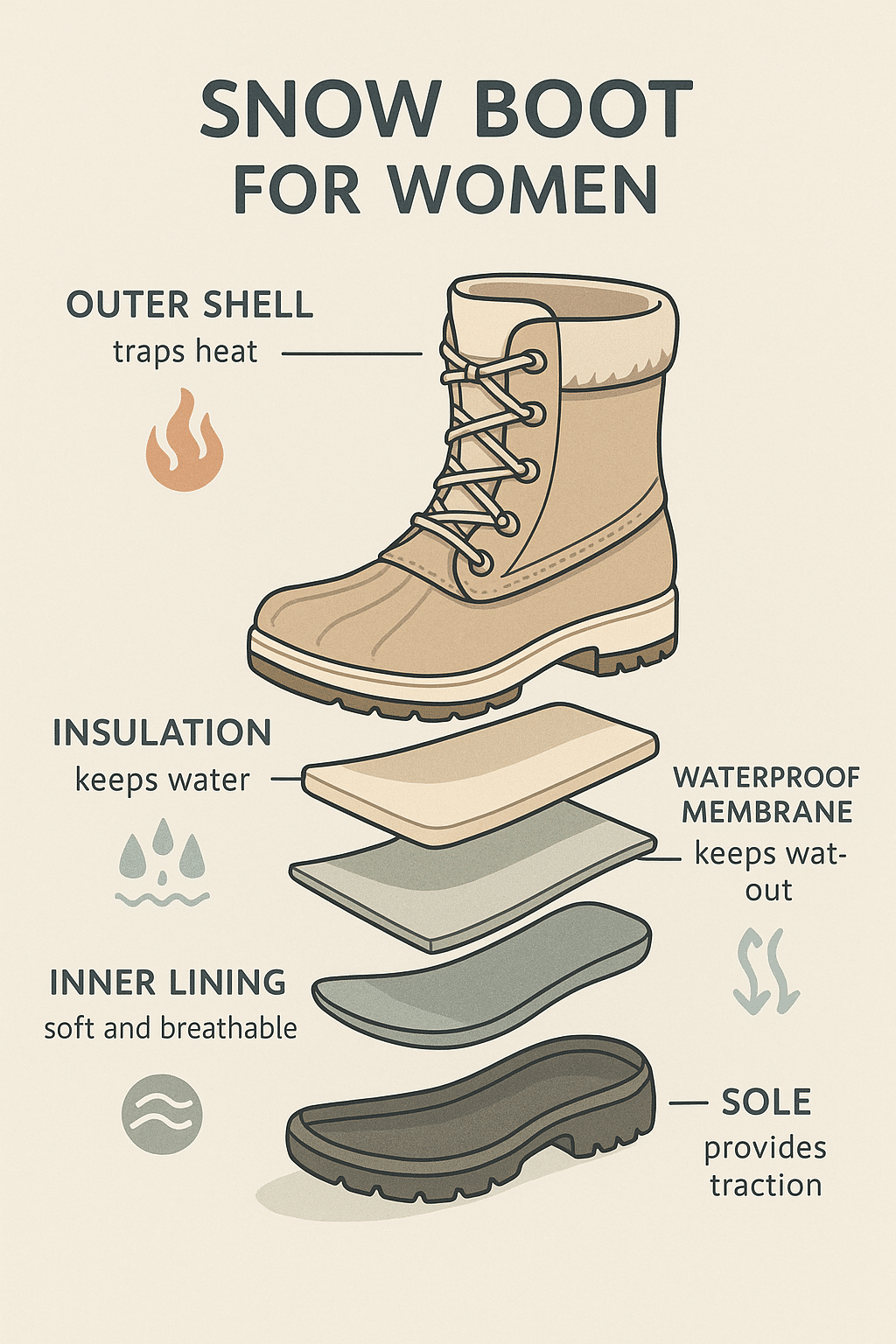 best snow boots for women exploded view diagram showing boot construction layers