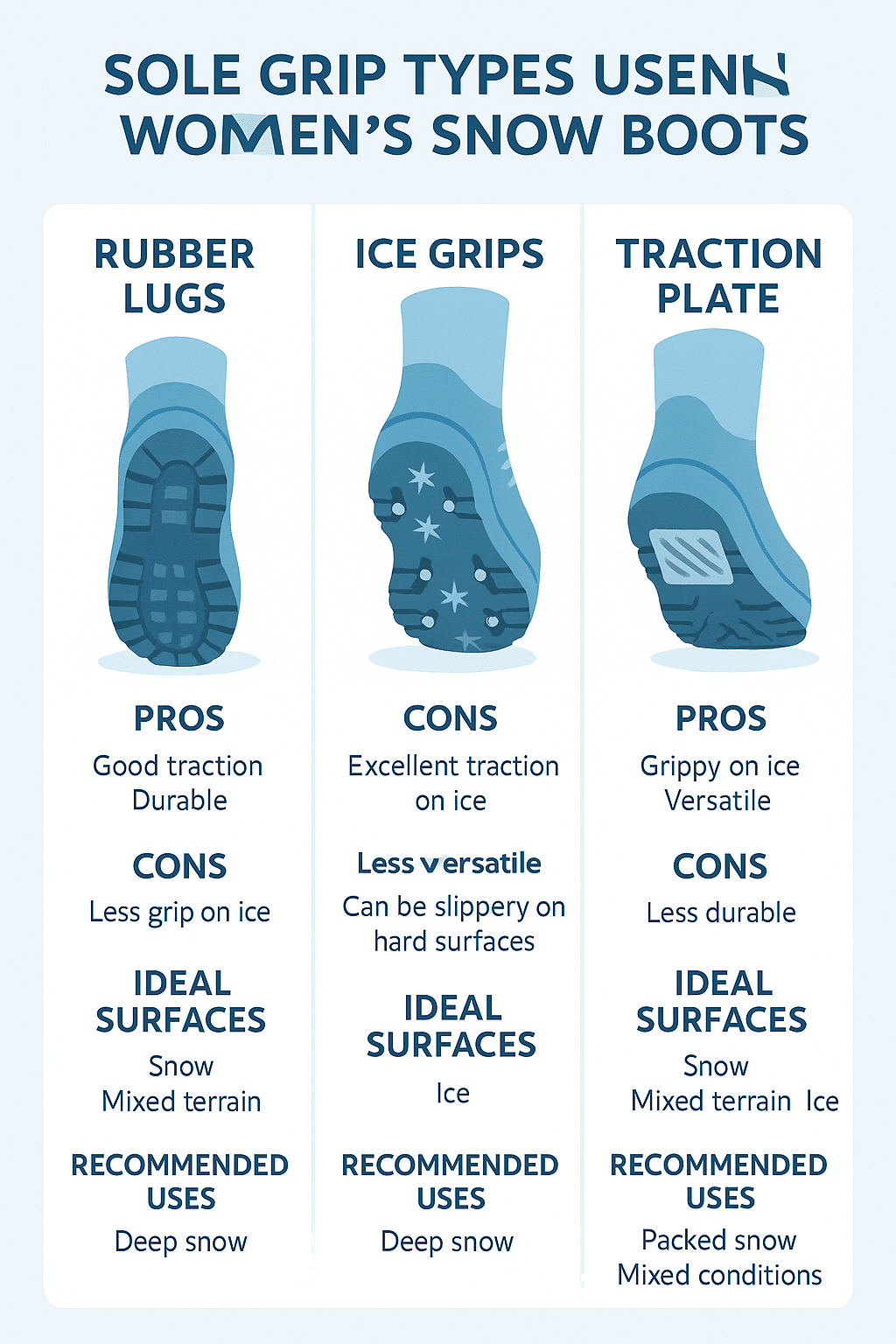 best snow boots for women sole grip comparison chart showing traction features