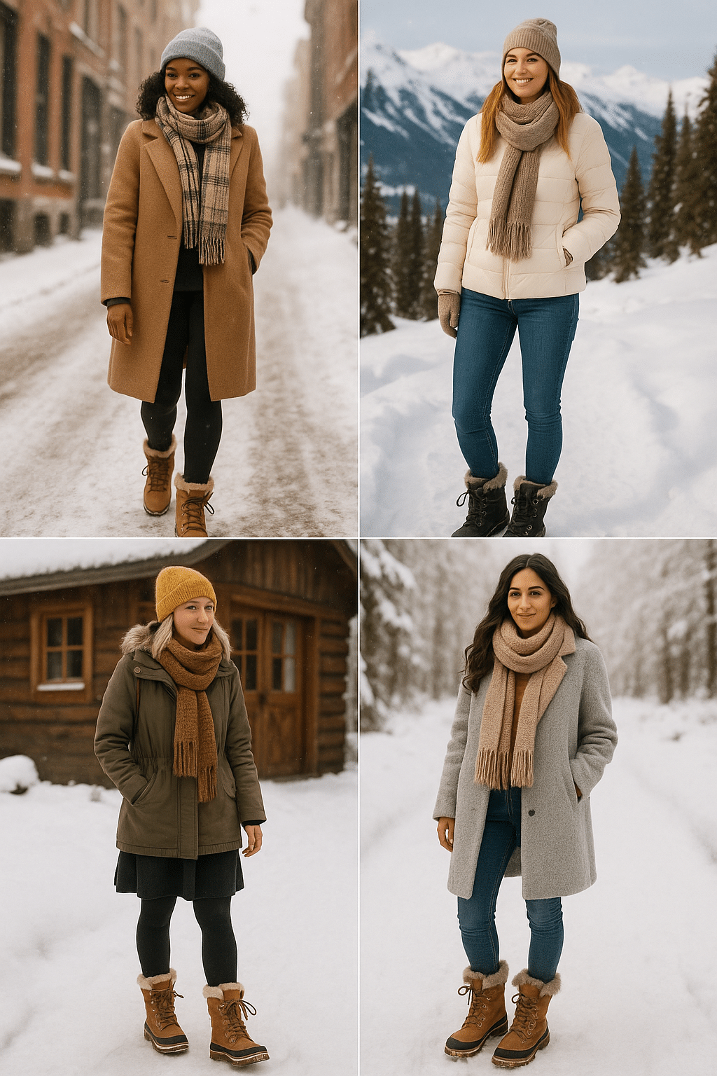 best snow boots for women style inspiration collage with winter outfits and settings
