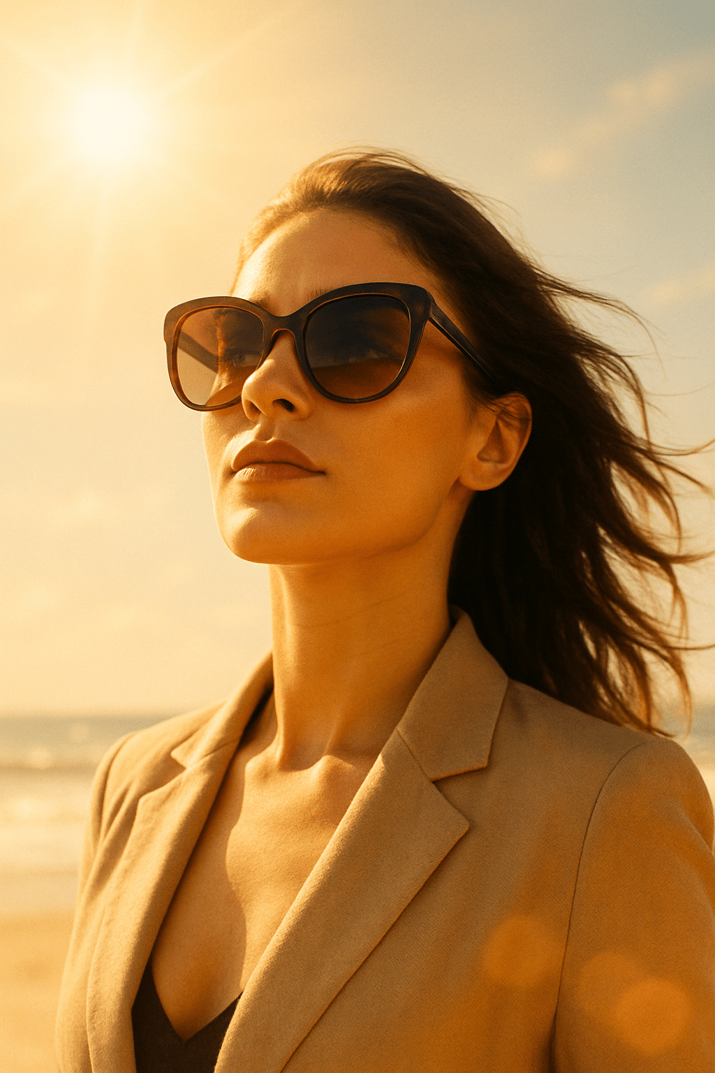 best sunglasses for women confident woman wearing stylish sunglasses in sunny setting