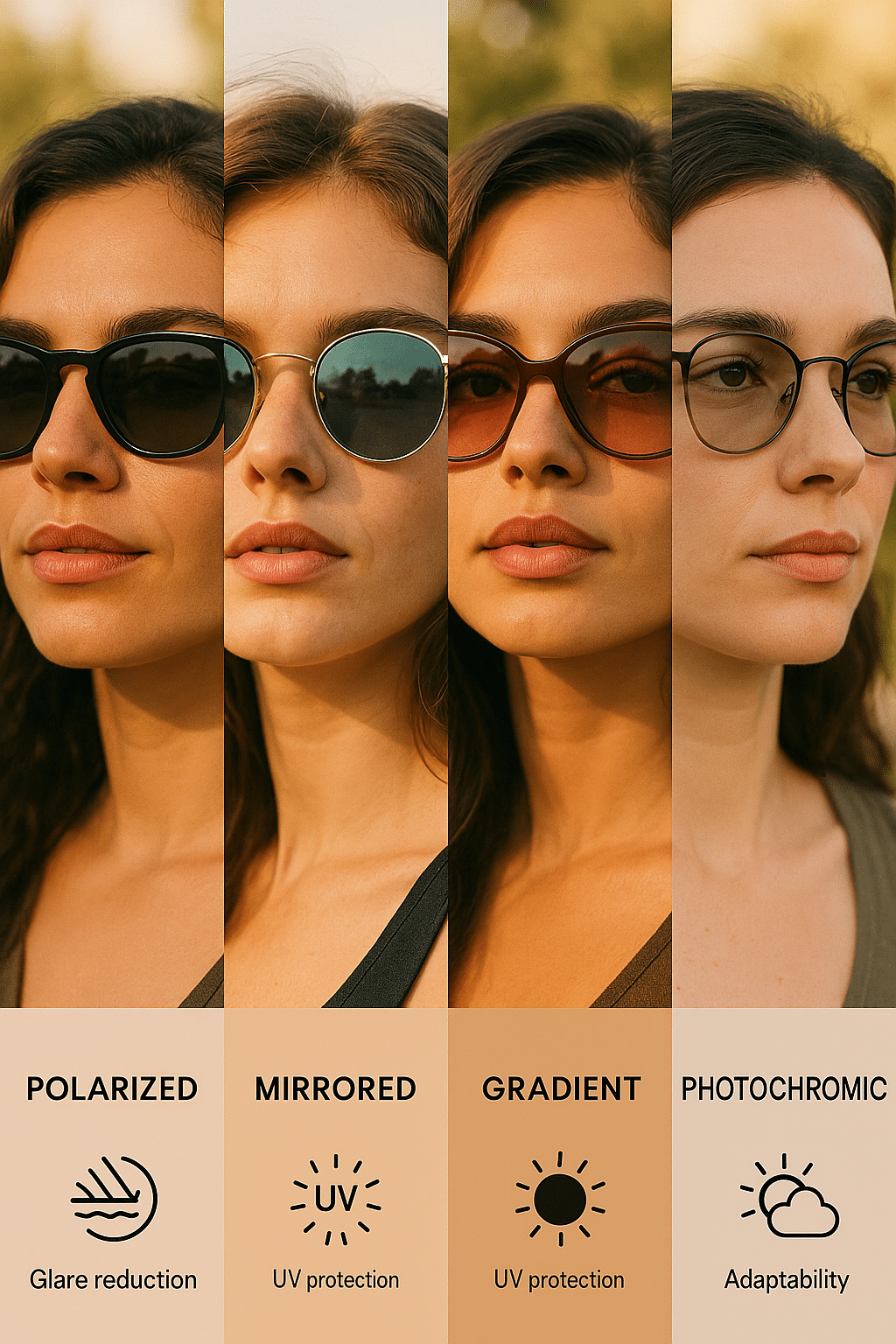 best sunglasses for women showing different lens types and their benefits