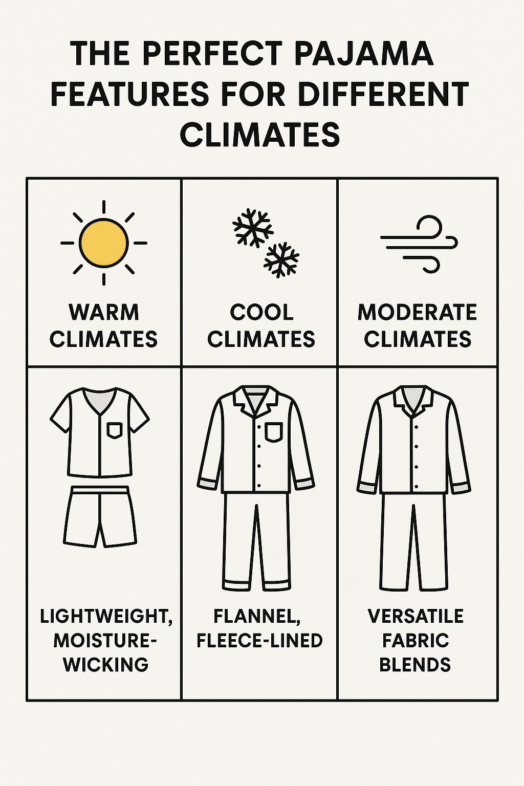 climate based guide diagram for choosing best pajamas for women in different weather conditions