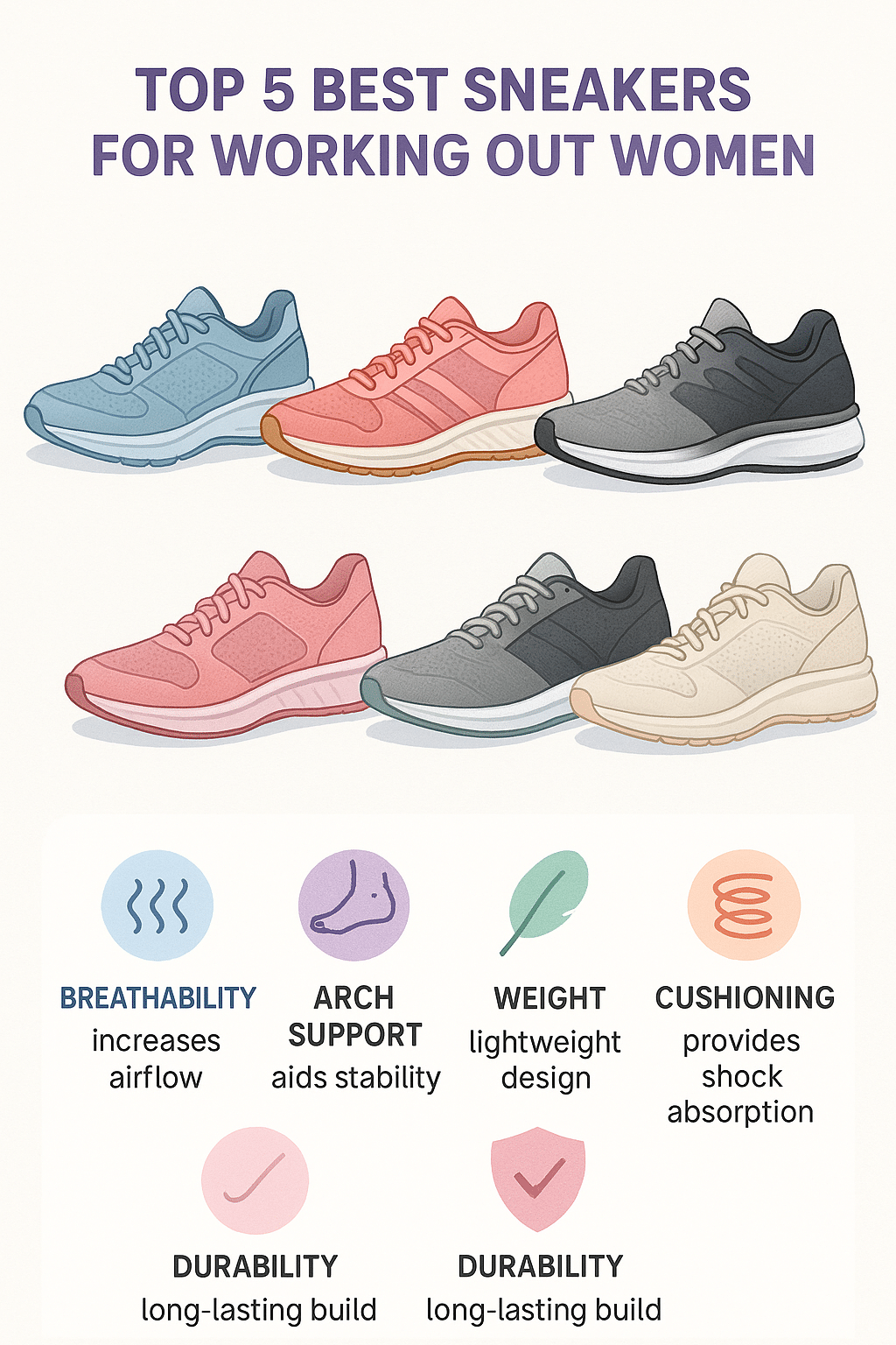 comparison chart of best sneakers for working out for women showing key features and benefits