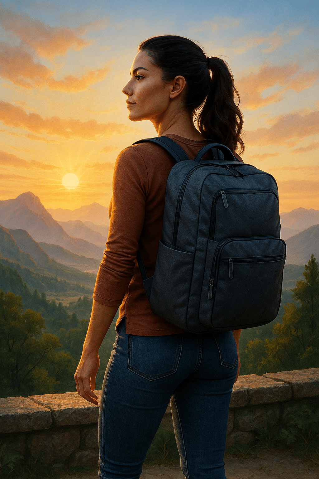 confident woman outdoors with best travel backpack for women symbolizing adventure and style