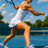 confident woman tennis player on court wearing best tennis shoes for women in motion and natural light