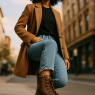 confident woman wearing best boots for women standing on city street outdoors