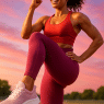 confident woman wearing best sneakers for working out for women running outdoors at sunset