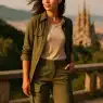 confident woman wearing best travel pants for women at travel scenic viewpoint